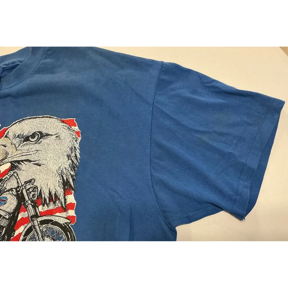 VTG USA Made‎ Single Stitch Christian Motorcycle Grunge T-Shirt Blue XXL Eagle